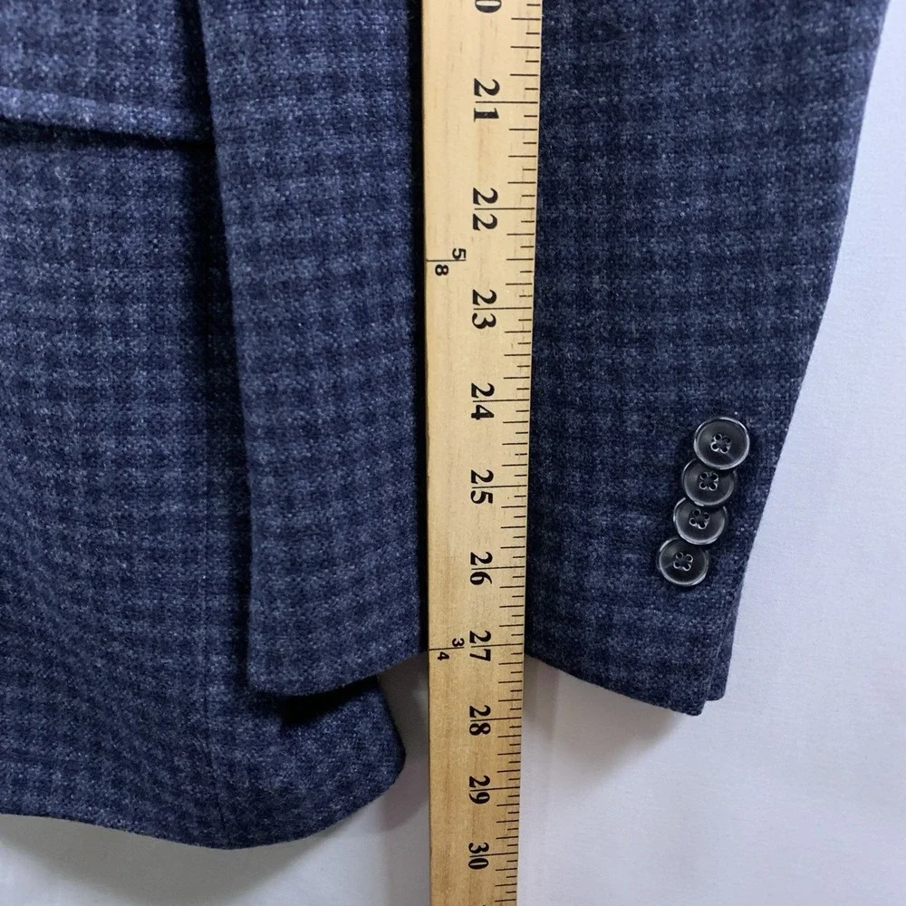 Mens Wool Micro Check Sport Coat Size 46L Blazer Blue Preppy Tailored Fit Blazer